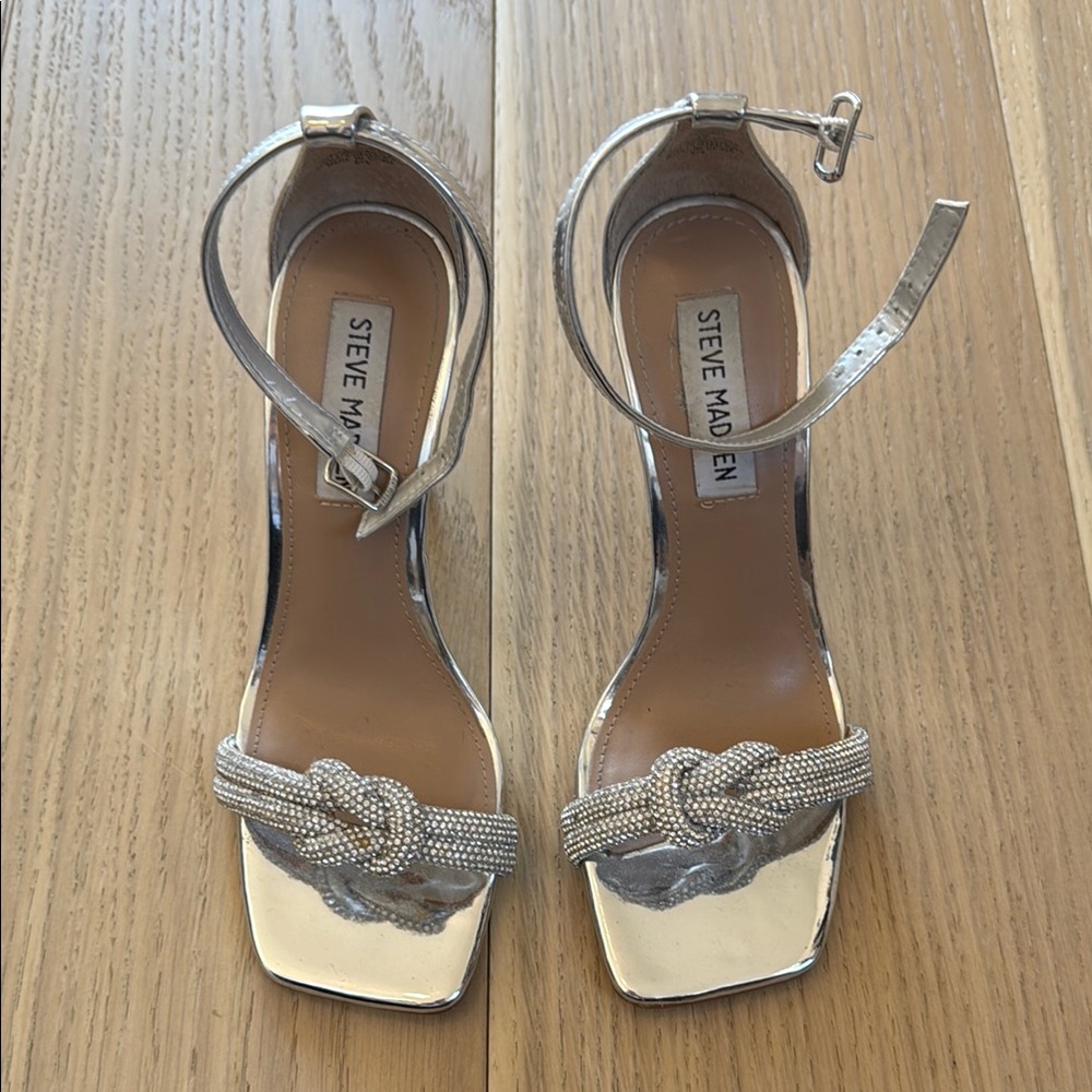 Steve Madden Silver Heels with Ankle Strap